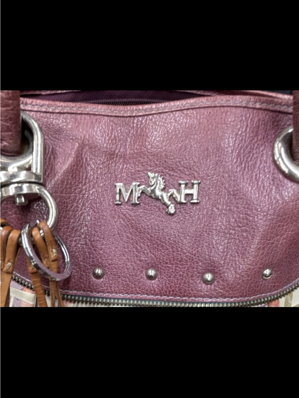 Mario Hernandez Women’s Purple Multicolor Logo Zip Shoulder Bag, Butterfly Charm - Picture 4 of 10